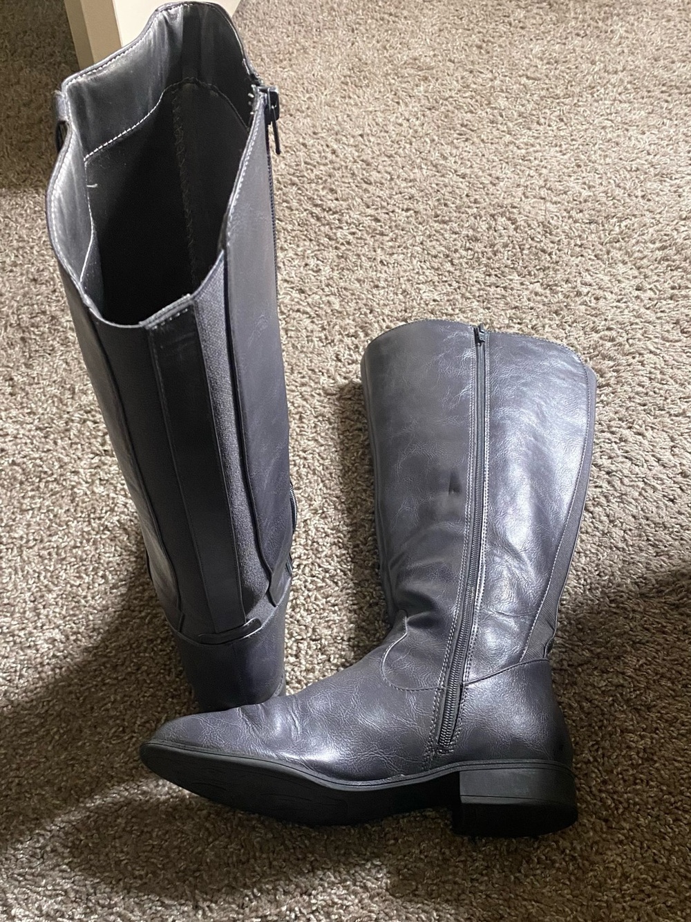 Over-the-Knee Smooth Black Leather Zip Boots